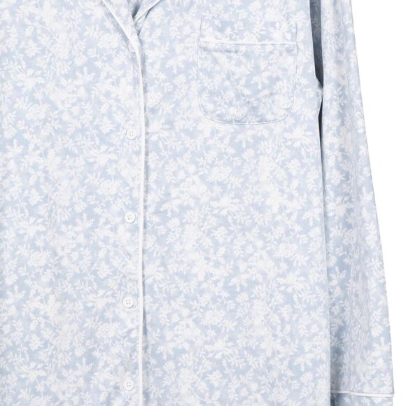 Charter Club Floral Nightshirt L Womens Blue White Button Up Long Sleeve Soft - Picture 3 of 6